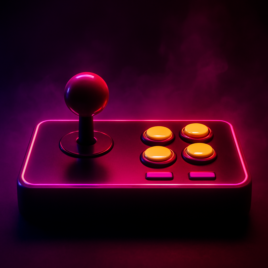 ArcaneArcade hero-shot: neon control pad and cinematic vignette