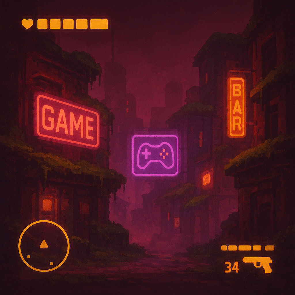 Feature grid: stylized playable scenes and HUD overlays